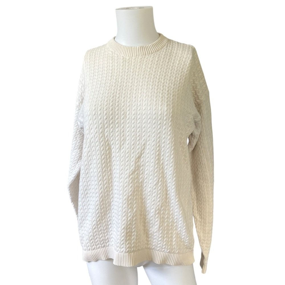 Vintage Banana Republic Cream Cable Knit Sweater Crew Neck Pullover Size Medium